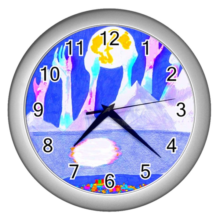 Angel s City in Blue Wall Clock (Silver)