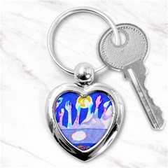 Angel s City In Blue Key Chains (heart)  by okhismakingart