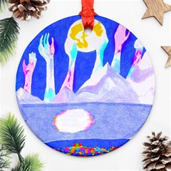 Angel s City In Blue Round Ornament (two Sides) by okhismakingart