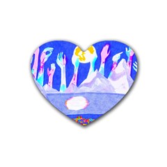 Angel s City In Blue Rubber Coaster (heart)  by okhismakingart