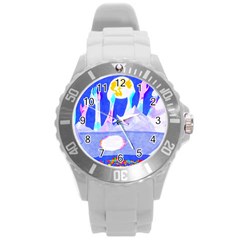 Angel s City In Blue Round Plastic Sport Watch (l) by okhismakingart