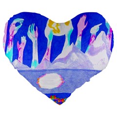 Angel s City In Blue Large 19  Premium Heart Shape Cushions by okhismakingart