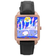 Angel s City In Blue Rose Gold Leather Watch  by okhismakingart