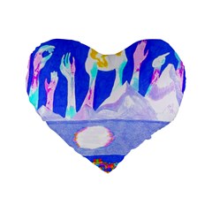 Angel s City In Blue Standard 16  Premium Flano Heart Shape Cushions by okhismakingart