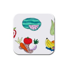 Fruits Veggies Rubber Square Coaster (4 Pack)  by okhismakingart