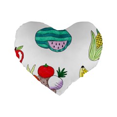 Fruits Veggies Standard 16  Premium Heart Shape Cushions by okhismakingart