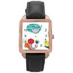 Fruits Veggies Rose Gold Leather Watch  Front