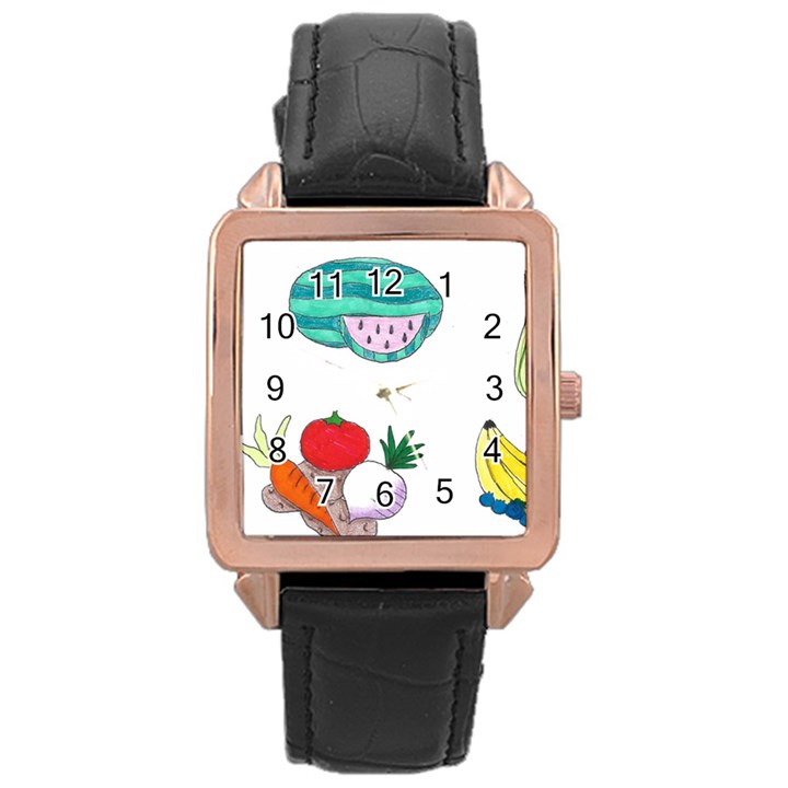 Fruits Veggies Rose Gold Leather Watch 