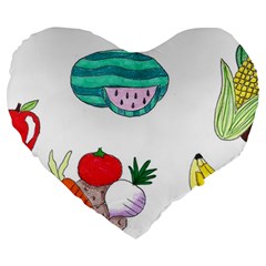 Fruits Veggies Large 19  Premium Flano Heart Shape Cushions by okhismakingart