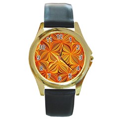 Electric Field Art Xlv Round Gold Metal Watch by okhismakingart