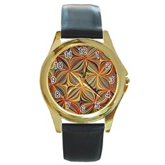 Electric Field Art Xlvii Round Gold Metal Watch by okhismakingart