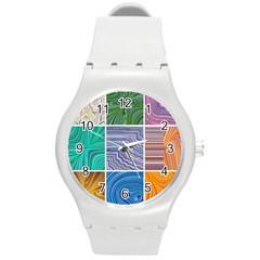 Electric Field Art Collage I Round Plastic Sport Watch (m) by okhismakingart