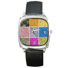 Electric Field Art Collage Ii Square Metal Watch by okhismakingart