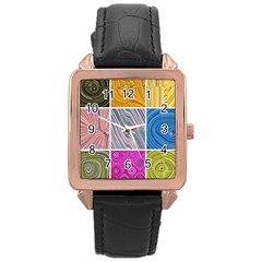 Electric Field Art Collage Ii Rose Gold Leather Watch  by okhismakingart