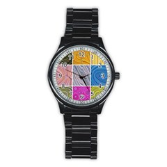 Electric Field Art Collage Ii Stainless Steel Round Watch by okhismakingart