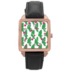 Feuilles Et Pois Rose Gold Leather Watch  by perlette