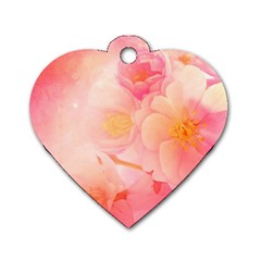 Wonderful Floral Design, Soft Colors Dog Tag Heart (one Side) by FantasyWorld7