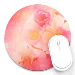 Wonderful Floral Design, Soft Colors Round Mousepads by FantasyWorld7