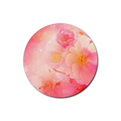 Wonderful Floral Design, Soft Colors Rubber Round Coaster (4 Pack)  by FantasyWorld7