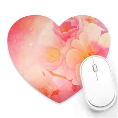 Wonderful Floral Design, Soft Colors Heart Mousepads by FantasyWorld7