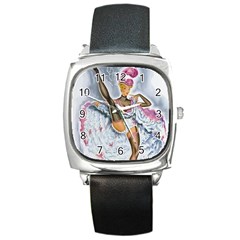 Bal Du Moulin Rouge French Cancan Square Metal Watch by StarvingArtisan