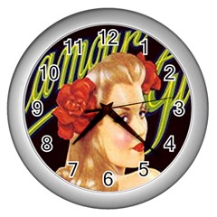 Blonde Bombshell Retro Glamour Girl Posters Wall Clock (silver) by StarvingArtisan