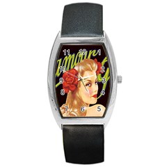 Blonde Bombshell Retro Glamour Girl Posters Barrel Style Metal Watch by StarvingArtisan