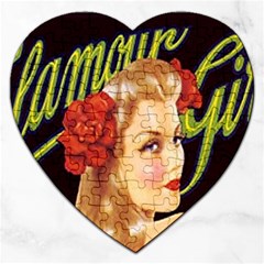 Blonde Bombshell Retro Glamour Girl Posters Jigsaw Puzzle (heart) by StarvingArtisan