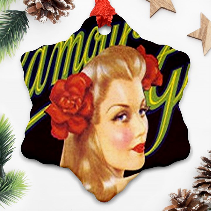 Blonde Bombshell retro Glamour Girl Posters Snowflake Ornament (Two Sides)