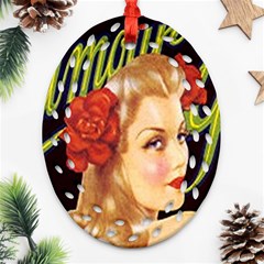 Blonde Bombshell Retro Glamour Girl Posters Oval Filigree Ornament (two Sides) by StarvingArtisan