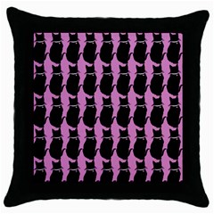 Cat Silouette Pattern Pink Throw Pillow Case (black) by snowwhitegirl