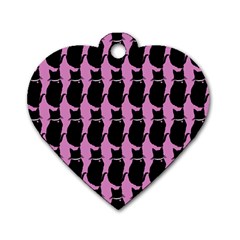 Cat Silouette Pattern Pink Dog Tag Heart (two Sides) by snowwhitegirl