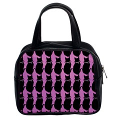 Cat Silouette Pattern Pink Classic Handbag (two Sides) by snowwhitegirl