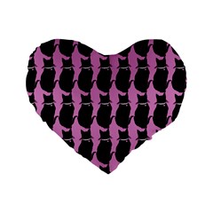 Cat Silouette Pattern Pink Standard 16  Premium Heart Shape Cushions by snowwhitegirl