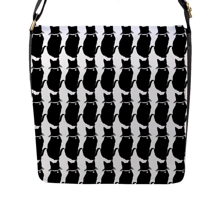 Cat Silouette Pattern Flap Closure Messenger Bag (L)