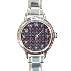 Roses Blue Plaid Round Italian Charm Watch by snowwhitegirl