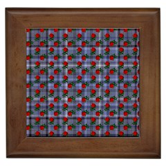 Roses Blue Plaid Framed Tiles