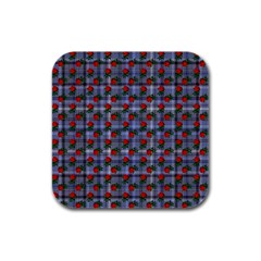 Roses Blue Plaid Rubber Square Coaster (4 Pack)  by snowwhitegirl