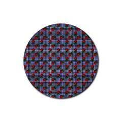 Roses Blue Plaid Rubber Coaster (round)  by snowwhitegirl