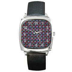 Roses Blue Plaid Square Metal Watch by snowwhitegirl