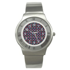 Roses Blue Plaid Stainless Steel Watch by snowwhitegirl