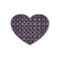 Roses Blue Plaid Rubber Coaster (heart)  by snowwhitegirl