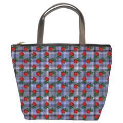 Roses Blue Plaid Bucket Bag