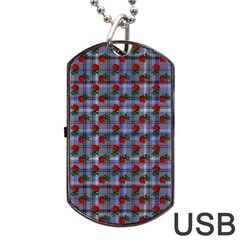 Roses Blue Plaid Dog Tag Usb Flash (two Sides) by snowwhitegirl