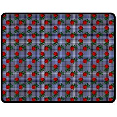 Roses Blue Plaid Double Sided Fleece Blanket (medium)  by snowwhitegirl