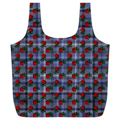 Roses Blue Plaid Full Print Recycle Bag (xl) by snowwhitegirl