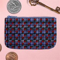 Roses Blue Plaid Large Coin Purse by snowwhitegirl