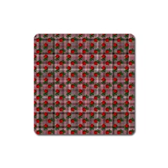 Roses Pink Plaid Square Magnet by snowwhitegirl