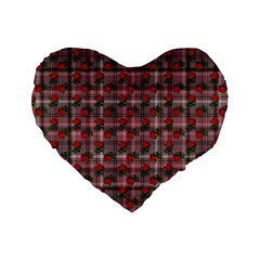 Roses Pink Plaid Standard 16  Premium Heart Shape Cushions by snowwhitegirl