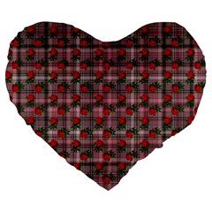 Roses Pink Plaid Large 19  Premium Heart Shape Cushions by snowwhitegirl